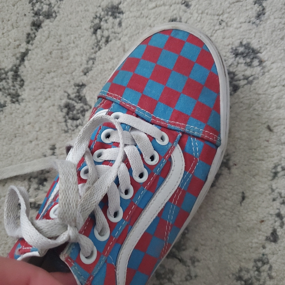 - Vans Old Skool Checkboard Sneakers size 8 women's red and blue worn few … - Picture 3 of 4